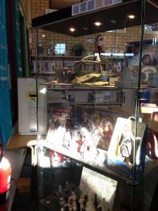 Photo of the objects in the display cabinet for the Lord of the Rings display