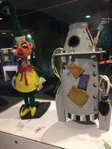 The Mr Squiggle puppet and the Rocket puppet