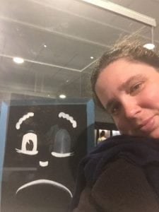 Miss H with the Blackboard puppet on display at the Australian Mint